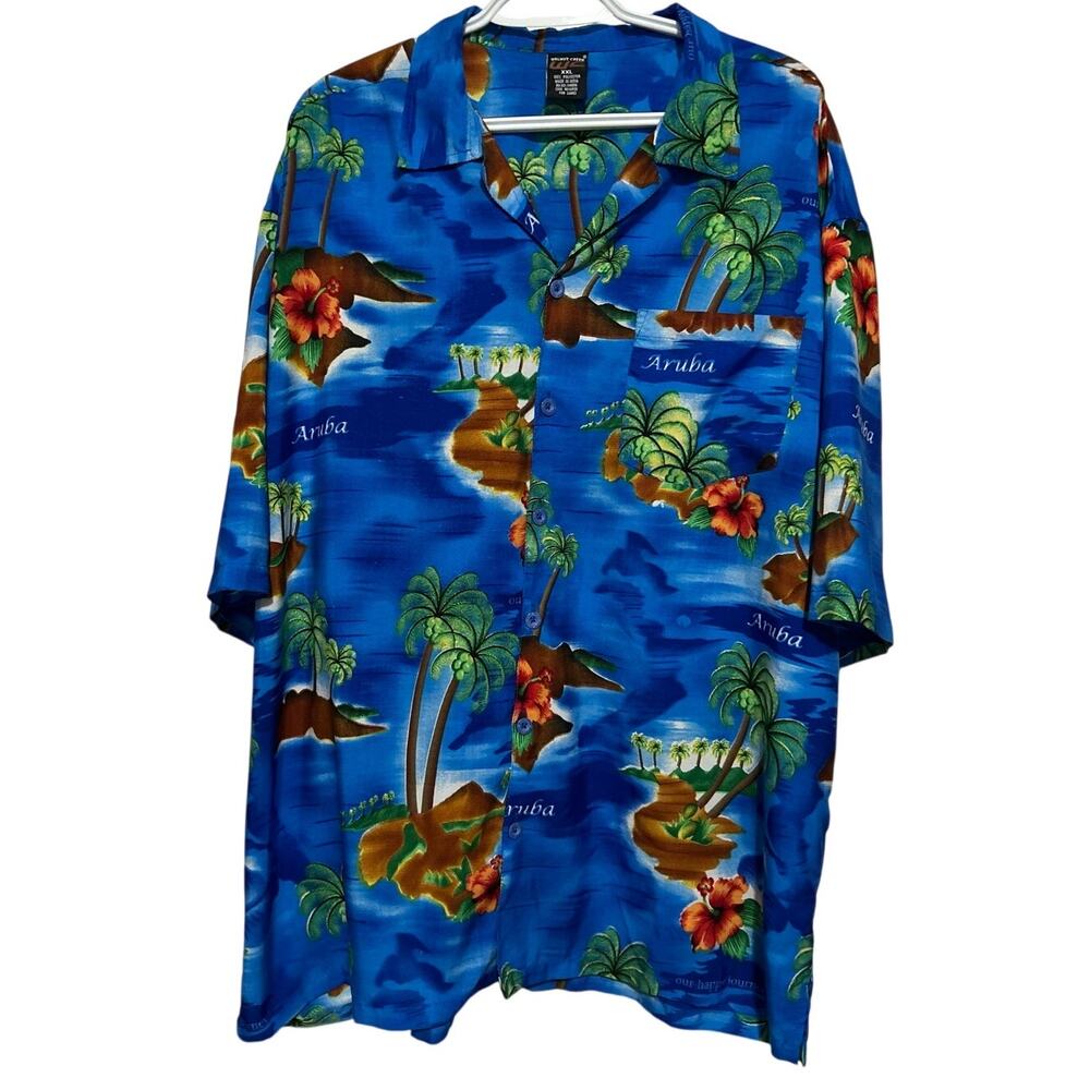 Walnut Creek Men's Tropical Blue Green Aruba Short Sleeve Button Front Size XXL